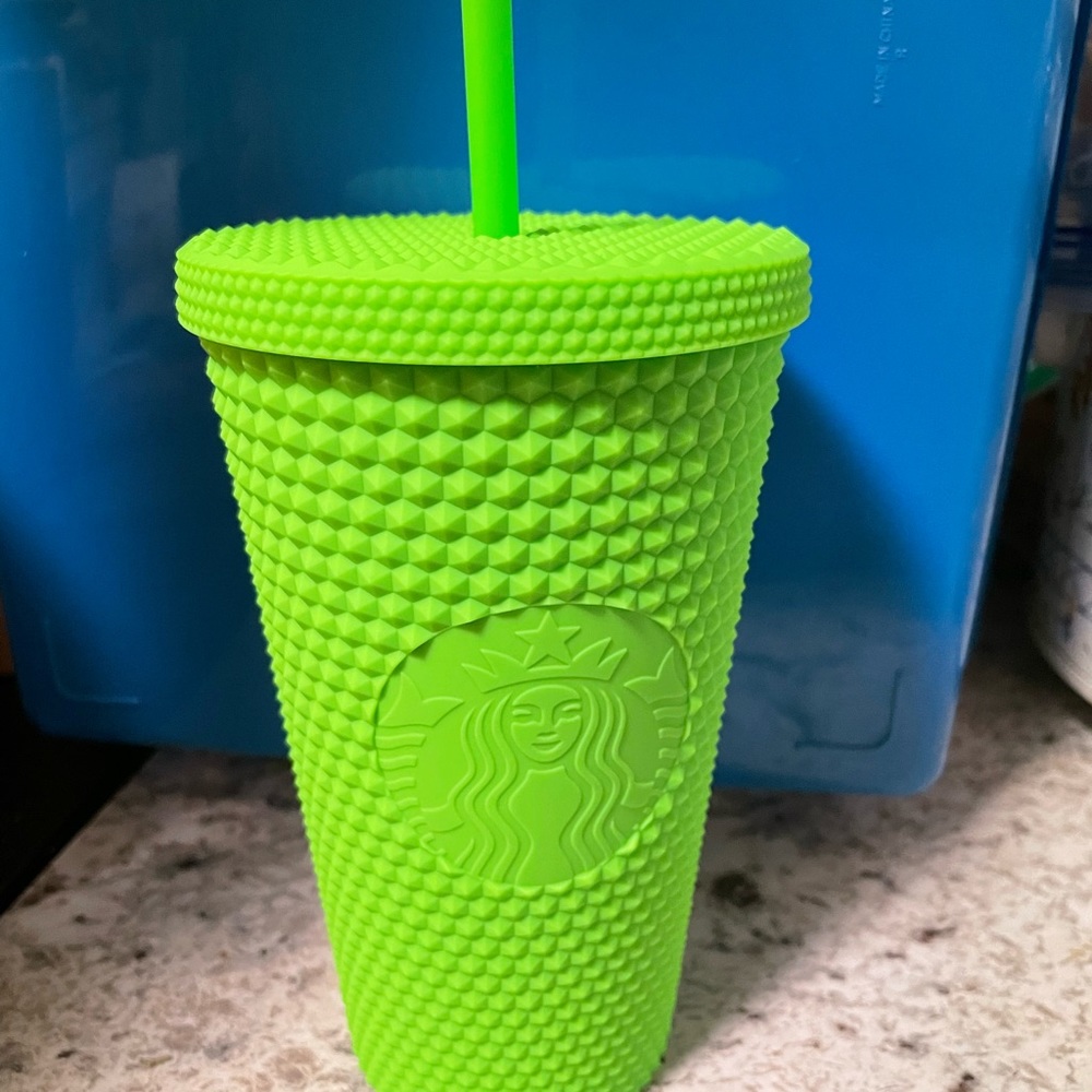 Grande neon green studded Starbucks cup